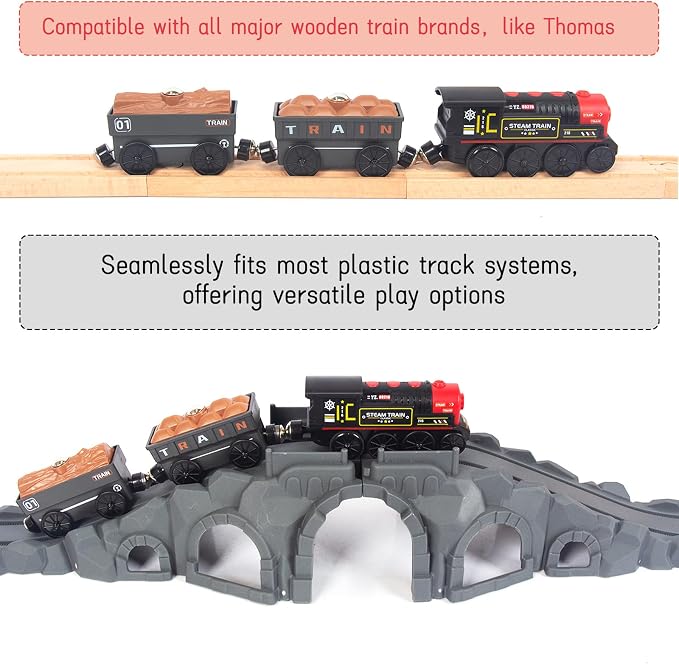 Motorized Train for Wooden Track, Remote Control Train with Magnetic Connection, Battery Operated Locomotive Trains for Toddlers, Compatible with Thomas, Brio, Chuggington