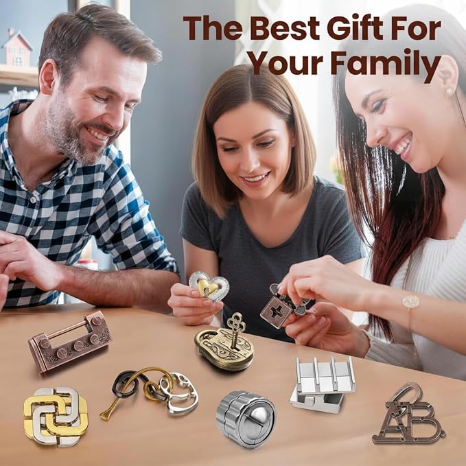 Wettarn 9 Pcs Metal Brain Teaser Puzzles 3D Steel Puzzle Set for Adults IQ Logic Challenge Disentanglement Unlock Interlocking Games Smart Logic Test Toys for Adults Mind Challenge(Novelty Style)