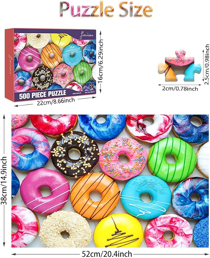 500 Pieces Assorted Cupcake Jigsaw Puzzle for Adults and Kids Big Size Gift Idea (Donuts)