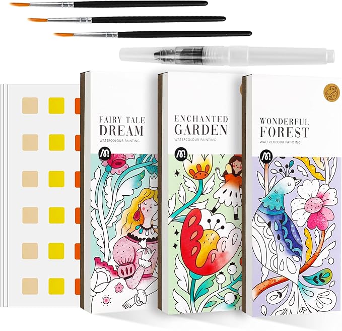 3pack Watercolor Painting Coloring Books, Paint with Water Arts & Crafts Kit for Kids, Pocket Watercolor Paint Bookmarks, Travel Activities Art Supplies Party Favors Birthday Gift for Boys and Girls