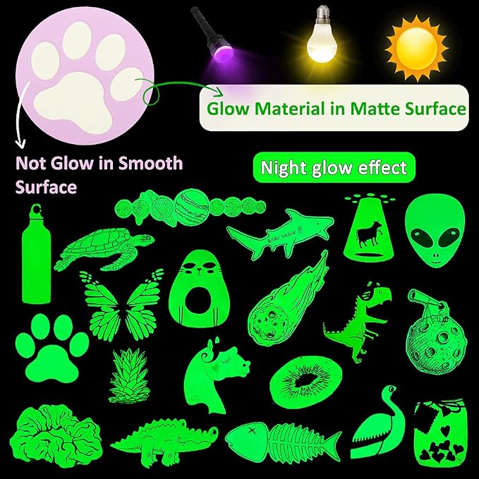 QTL Glow in The Dark Wall Stickers for Kids Glowing Party Supplies Waterproof Vinyl Stickers for Water Bottle Laptop 20Pcs
