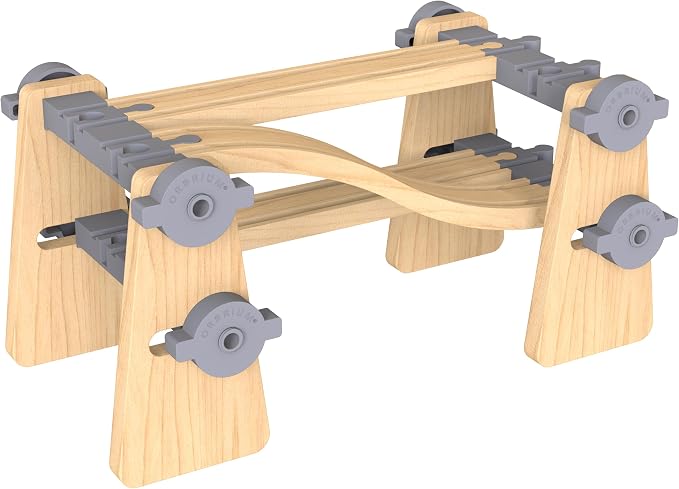 Wooden Train Tracks Accessories Build & Play Construction Set 68PCS Modular Railway STEM Toys Track Expansion Pack #2 with Parallel Tracks Adjustable Columns Elevated Station Compatible Thomas Brio