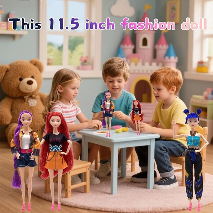 3-Pack Demon Hunters Toys Action Dolls Set, 11.5-inch Poseable Dolls with Movable Joints, Collectible Model Toys for Fans and Kids Game Gift