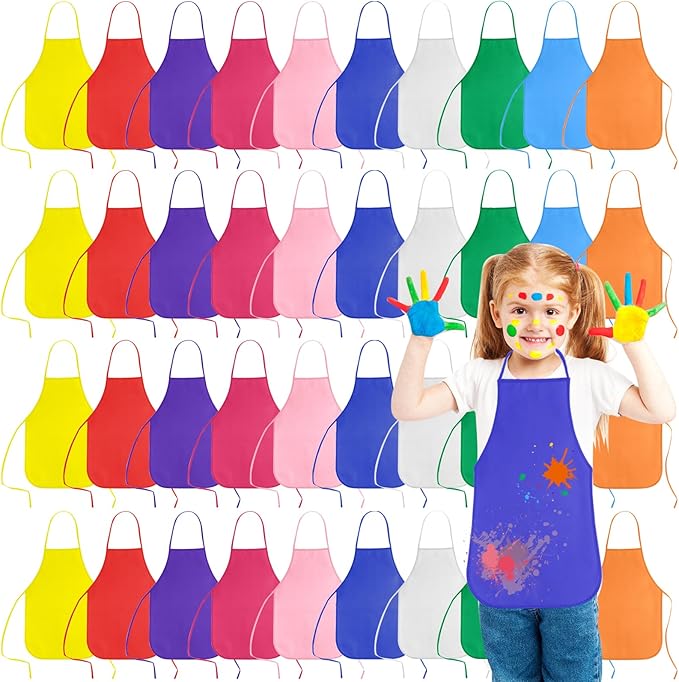 KUUQA 16/24/30/36/40Pcs Kids Apron Painting Aprons for Kids, Kids Paint Apron Art Smock for Classroom Painting Party Supplies