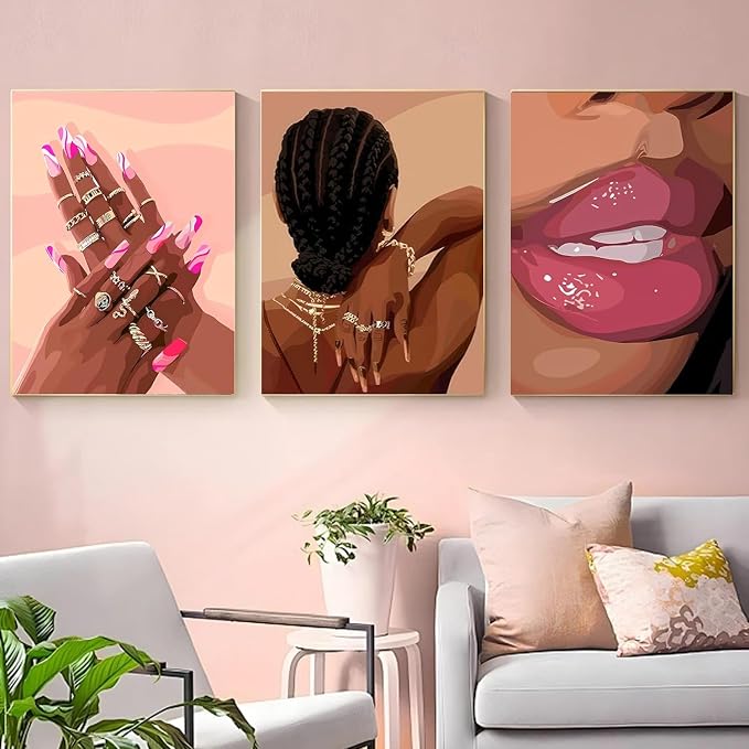 Paint by Numbers for Adults and Kids Beginner, 3 Pack Black Girl Pink Painting by Number Kits On Canvas Number Artist Paint by Number Kit DIY Oil Acrylic Paints Home Wall Decor Gift 12X16 inch