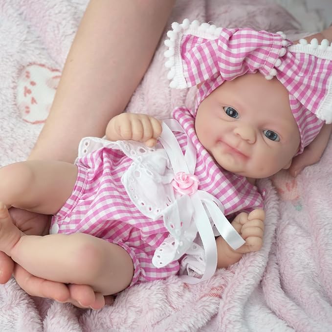 14" Reborn Baby Dolls, Full Silicone Baby, Realistic Soft Silicone Newborn Baby Doll, Real Full Body Silicone Reborn Baby Dolls with Feeding Accessories