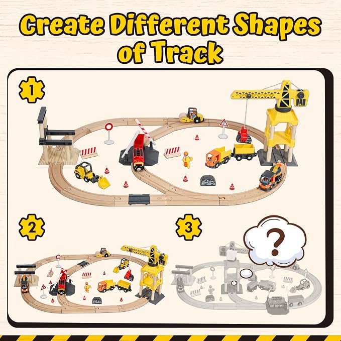 Lehoo Castle 68PCS Wooden Train Set - Toy Train Set for Toddlers 2-4, Wooden Train Track for Kids w/Crane, Railway Playset for 3 Year Old Boys Girls Birthday Gift