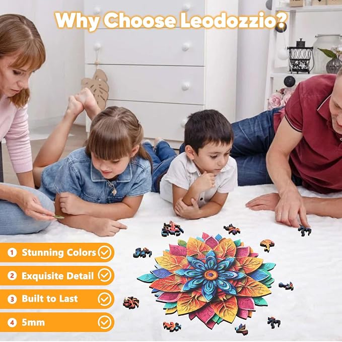 Leodozzio Puzzles for Adults 200 Pieces, Color Flower Wooden Jigsaw Puzzles, 5MM Thick Unique Plants Shaped Wooden Puzzle, Birthday Gift Family Game, 11.3x11.4 Inch