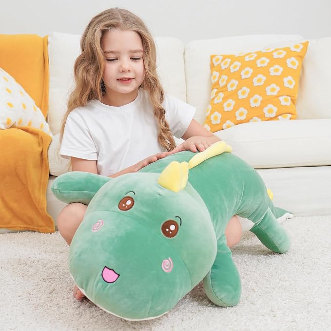 Tianmihou 40 Inch Giant Dinosaur Plush Pillow, Jumbo Green Dinosaur Stuffed Animal, Soft Long Dino Body Pillow for Kids Boys Girls, Huge Dinosaur Plushie Cuddle Toy, Birthday Gift for Children