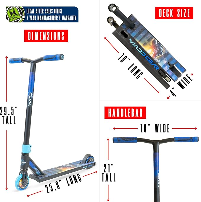 Pro Stunt Trick Scooter for Kids Ages 5-12 – Lightweight Durable Freestyle Kick Scooter for Skatepark and Street – Easy Assembly – Madd Gear MG2
