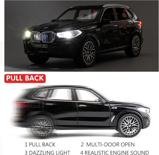 BDTCTK 1:32 Comapatible for X5 SUV Model Car Toy, Zinc Alloy Pull Back Toy car with Sound and Light for Kids Boy Girl Gift(Black)