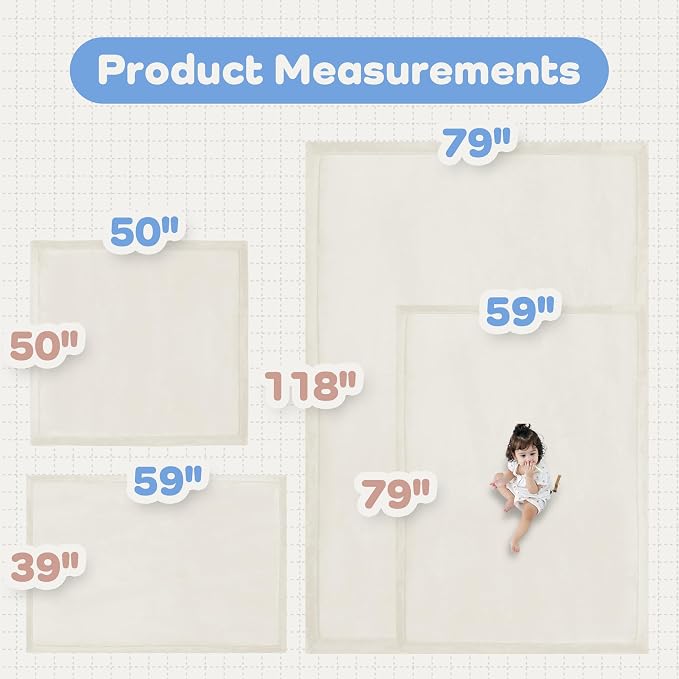 1.5" Thick Baby Play Mat for Floor Tummy Time, 59"x 79" Pro Soft Baby Activity Playmats Playroom, Easy Care with Non-Slip Safe for Infant Toddler Kids Crawling(Cream)