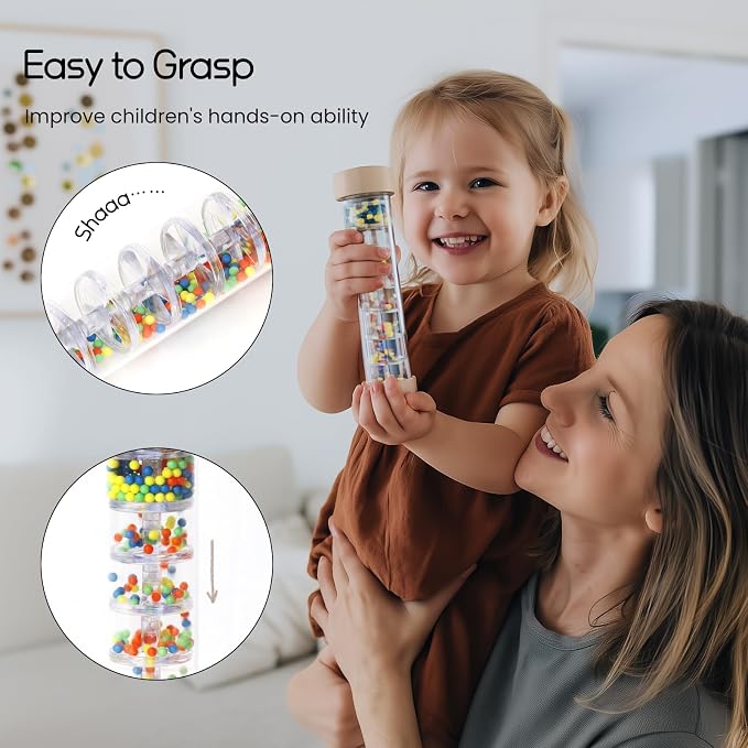 Rainmaker Rain Stick Musical Instrument for Babies, Toddlers and Kids, 8 Inch Rainfall Rattle Tube Rainstick Shaker Toy