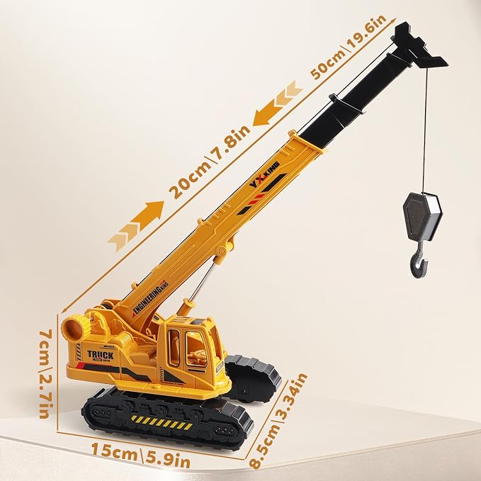 Metal ABS Crane Toy, Diecast Construction Vehicle with Movable Boom and Hook, Construction Toy Truck for Kids Boys Age 3+ Christmas Birthday Gift