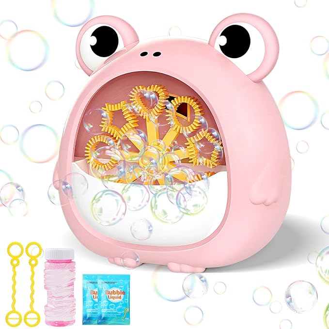 Frog Bubble Machine Toys for Kids 3-8 Years Old: Bubble Blower Maker with 2 Solutions, Outdoor Party Toy, Birthday Gift for 3 4 5 6 7 8 Year Old Girls Boys, Pink