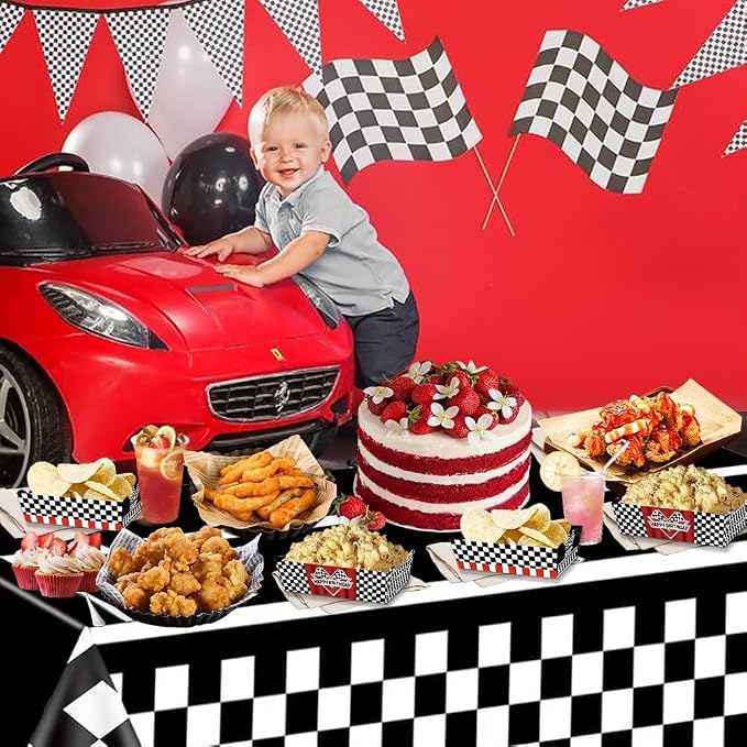 48 Pcs Racing Car Theme Food Trays Race Track Party Supplies Decorations Racing Sports Themed Dinnerware for Kids Boys Birthday Baby Shower Decor