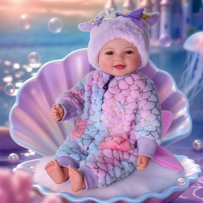 BABESIDE Mermaid Baby Doll Girl, 17-Inch Realistic Soft Baby Dolls with Shiny Mermaid Tail & Accessories, Cute Mermaid Toys for Girls Ages 3+ Kids, Christmas, Birthday