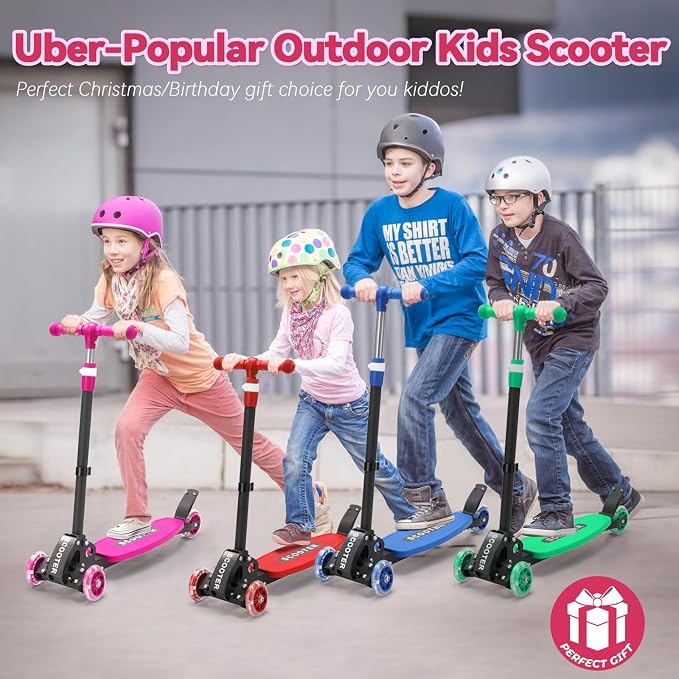 Scooter for Kids 3-12, Kid Scooters with Extra-Wide Deck, 165 lbs Capacity, 3 Wheel Kick Scooter with Lean to Steer, Height Adjustable Handlebar, Light Up Wheels for Stable Smooth Riding, Child Gift