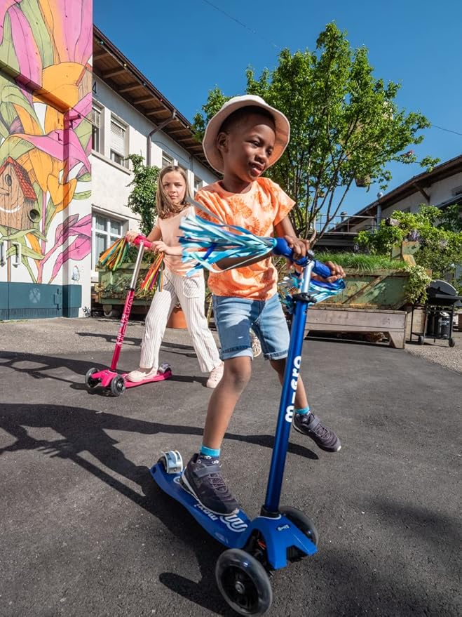Micro Kickboard | Maxi LED Kids Scooter for Ages 5-12 | Children up to 110 lbs | 3 Wheel Lean-to-Steer Design | Adjustable T Bar | Smooth Ride, Motion Activated PU LED Wheels | Swiss Design