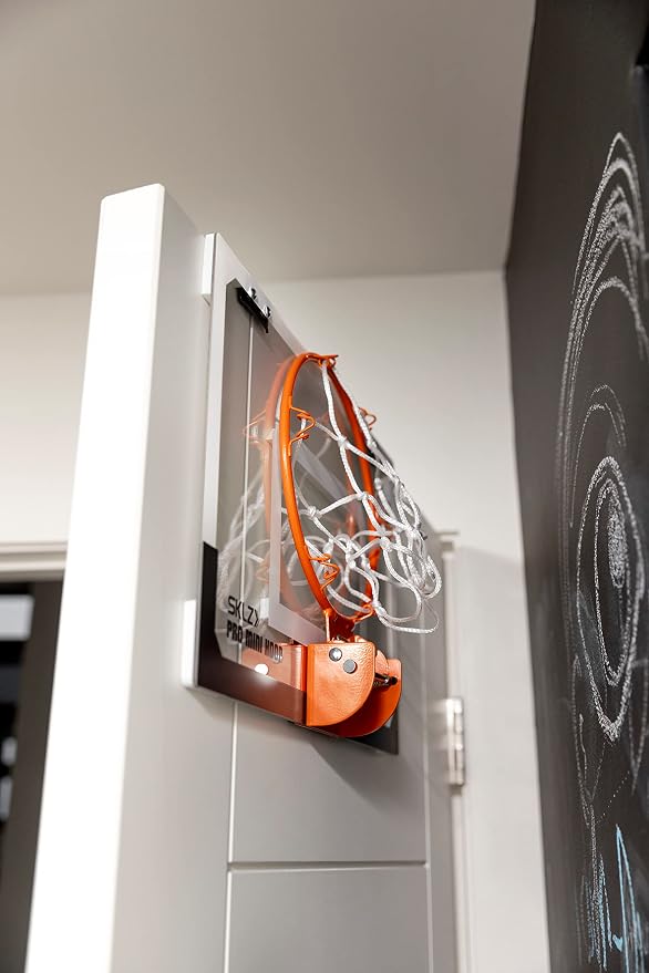 SKLZ Pro Mini Indoor Basketball Hoop with Ball, Over the Door, Shatter-Proof Backboard, Spring-Action Break-Away Steel Rim, Great for Home, Dorm Room, and Office