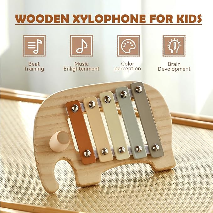 Lovely Xylophone for Toddlers, Early Childhood Development Musical Instruments for Toddlers, Wooden Xylophone for Kids,Musical Instruments Toys for Preschool Percussion Learning (Elephant)
