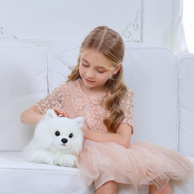 CU-MATE 16" White Plush Stuffed Animals Dog for Girls/Boys (Pomeranian)