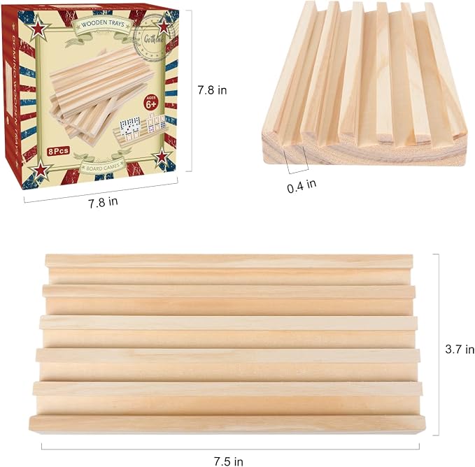 GOTHINK Wooden Domino Racks Set of 8 Trays with Felt Bottom for Mexican Train Dominoes Games, Non-Slip Domino Tiles Holders, Mexican Train Accessories for Adults & Kids - Dominoes NOT Included