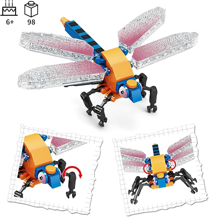 KAZI Insect Building Blocks,Bug Building Set for Kids Ages 6 7 8 9 Year Old and Up,Dragonfly Building Blocks Toy Insect Collection,Ideal Gifts for Birthday,Easter Basket Stuffers