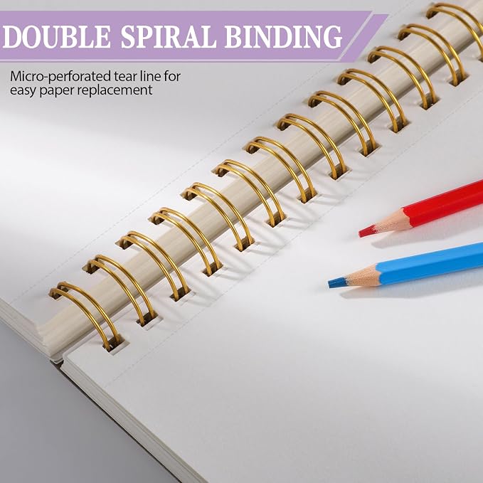 Sketch Book with 12 Color Pencil Set, 90 Sheets Spiral Sketchbook for Drawing (68lb/100gsm), Acid-Free Sketch Pad for Artist, Art Paper Drawing Supplies for Gifts(Purple)