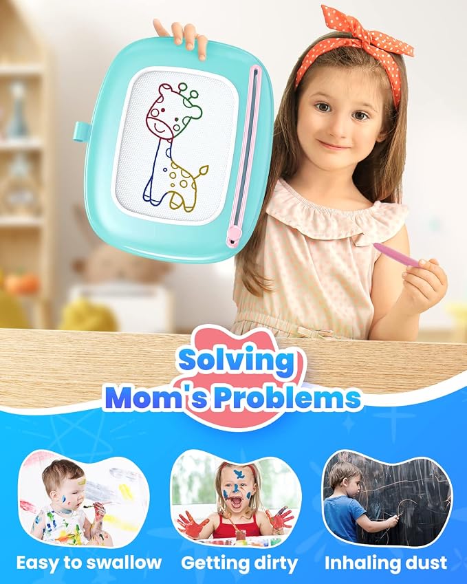 Seimome Magnetic Drawing Board, Toddler Girl Toy for 1-3 Year Old, Doodle Board Pad Learning and Educational Kids Toy for 1 2 3 Year Old Baby Birthday- Mint Blue