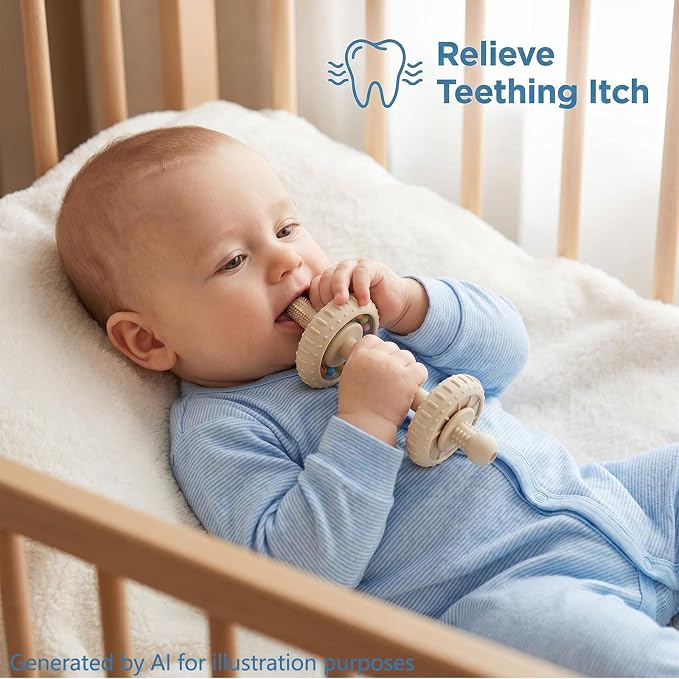 Baby Teething Toys Baby Rattle Teething Straw 3-in-1 Barbell-Shaped, Made from Silicone, Built-in Toothbrush Head and Nipple Shape, Bpa-Free, Phthalate Free, Professionally Certified