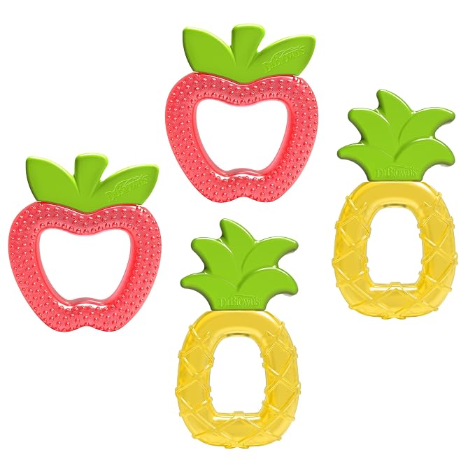Dr. Brown's AquaCool Water-Filled Teether, Cooling Baby Teether Toy for Sore Gums, Apple Pineapple, BPA-Free, 3m+, 4-Pack