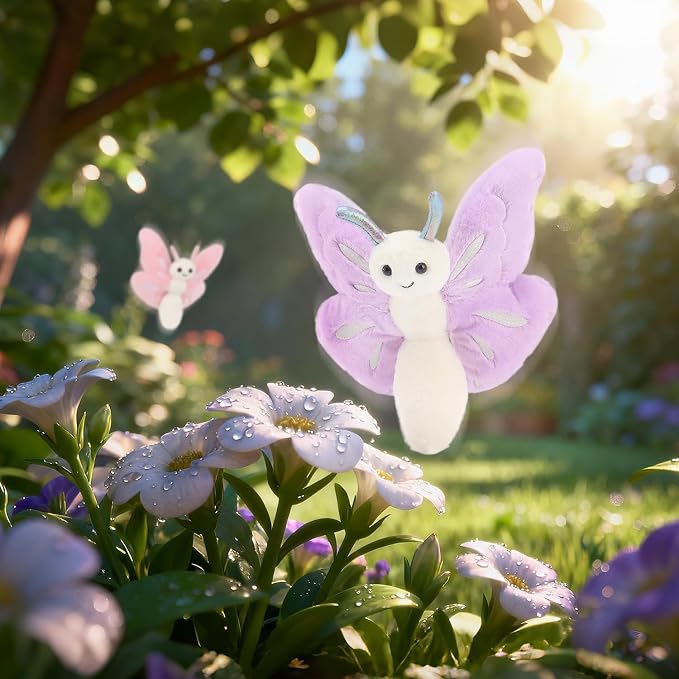 Apricot Lamb Purple Butterfly Stuffed Animals for Kids, Soft Cute Plush Toys for Baby Girl and Boy, 7.5 Inches