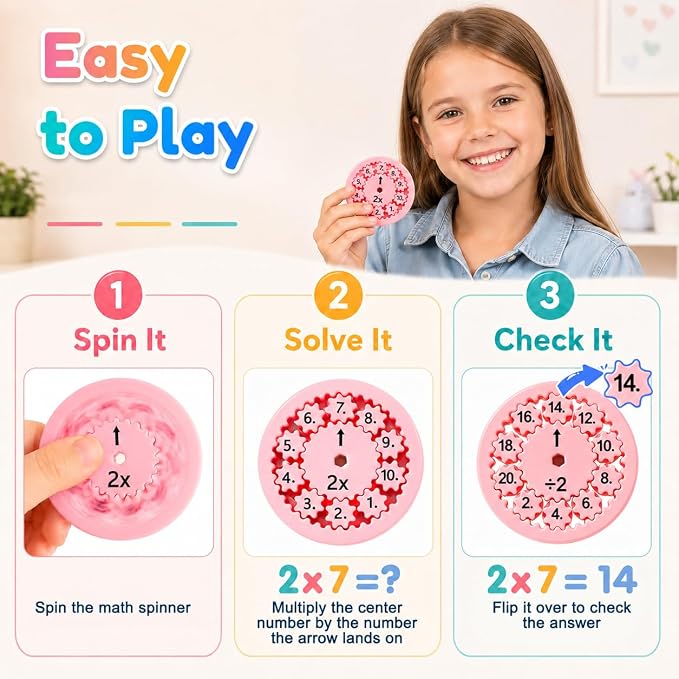 9 Pcs Math Fidget Spinners, Multiplication & Division Learning Toys for Kids, Hands-On Math Manipulatives Games for 3rd 4th Grade Classroom Must Haves, Teacher Supplies, Home School & Travel Prizes