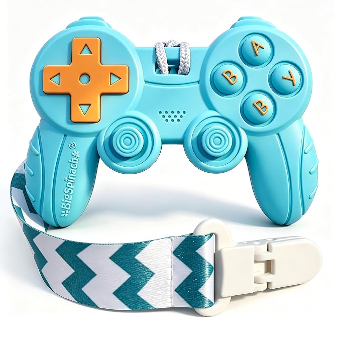 Cool Remote Game Control Teething Toy for Babies 0-6 6-12 Months,Game Controller Teether for Gamer Parents,Baby's First Valentines Day Gifts,Silicone Remote Chew Toys（Blue