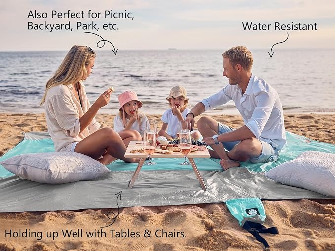 WEKAPO Beach Blanket Sandproof Waterproof, Extra Large Beach Mat, Oversized & Compact Sand Free, Quick Drying Beach Essentials for Vacation, Cruise, Picnic & Camping with Stakes
