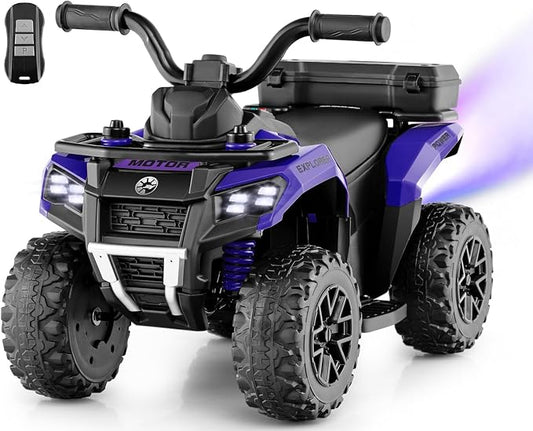 OLAKIDS Kids ATV with Spray Function, Remote Control, Storage Trunk, 6V Toddler Ride on Toy, Purple