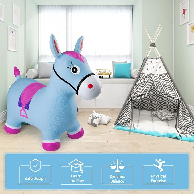 INPANY Bouncy Horse Hopper Toys, Toddlers Bouncing Farm Animals, Inflatable Jumping Hopping Horse, Ride on Rubber Bouncer for Kids, Outdoor Indoor Cool Birthday Gifts for 2 3 4 Year Old Girl Boy