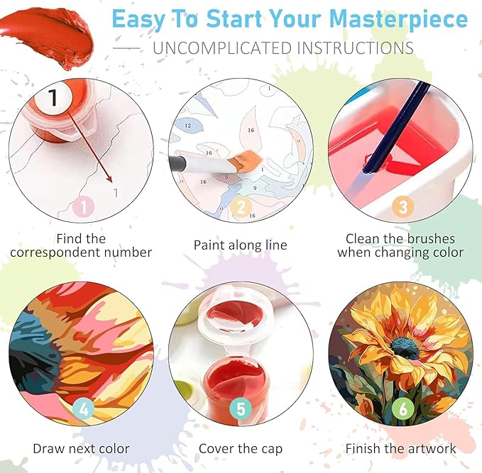 WUDWL 4 Pack Paint by Numbers Kit for Adults Kids, Adults Paint by Numbers Kits, Flowers and Plants DIY Acrylic Oil Painting Number Kits for Home Wall Decor Gifts 12x16 Inch