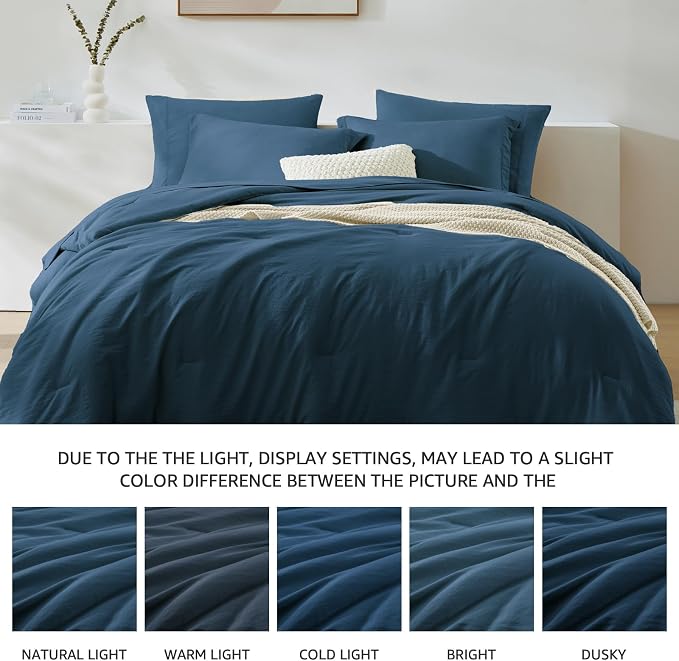 WRENSONGE Queen Comforter Set- 7 Pieces Soft Blue Bed in a Bag with Fitted Sheet, Flat Sheet, 2 Pillow Shams, and 2 Pillowcases- Warm Bedding Sets Queen for All Season