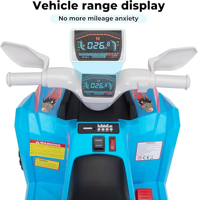 TOBBI 6V Electric Kids Ride On Toy Car with Trailer, Toddler 4 Wheeler Powered Vehicle, ATV to Drive with Music/Battery Volume Display for Children Age 2-6-Blue