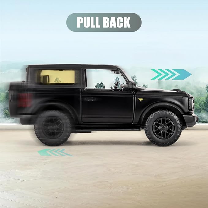 Ford Car Toy, Bronco Badlands 2dr Car Model, 1:36 Diecast Pull Back Vehicles Collectible Toy for Kids 3+ Years (Black)