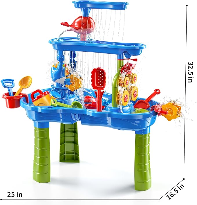 JUKUDAHU 3-Tier Water Table for Kids Ages 4-8 3-5, Sand and Water Table for Toddler with Beach Toys, Outdoor Toys Activity Sensory Play Table, Birthday Gifts for Toddlers 2 3 4 5 6 7 8 Boys Girls