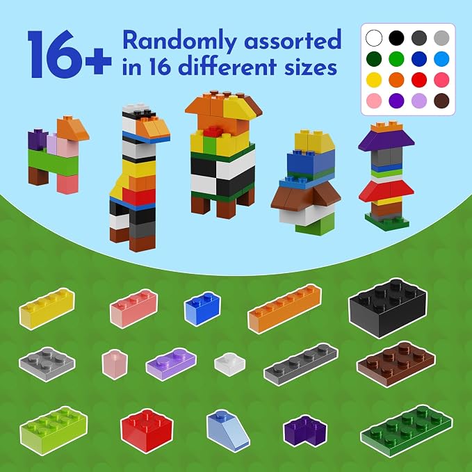 300Pieces Building Blocks Bricks Bulk, 16 Sizes Multiple Mixed Colors, Compatible with LEGO and All Other Brands