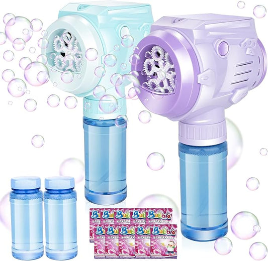 Automatic Bubble Guns with Light, Zealous 2pc High Output Bubble Machines with Bubble Solution & Bubble Concentrate,Handheld Battery Operated Bubble Maker Toys for 3000+