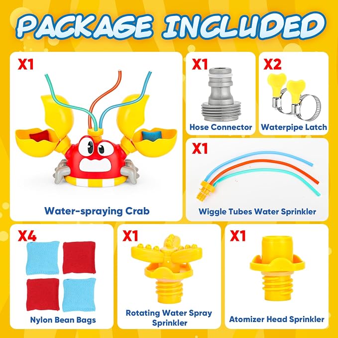 Water Sprinkler for Kids, Summer Outside Water Toys Attached to Garden Hose with 3 Spray Patterns & 4 Bean Bags for Toss Game, Kids Sprinklers for Yard Lawn Pool Games for Age 4-12 Yr Old Boys Girls