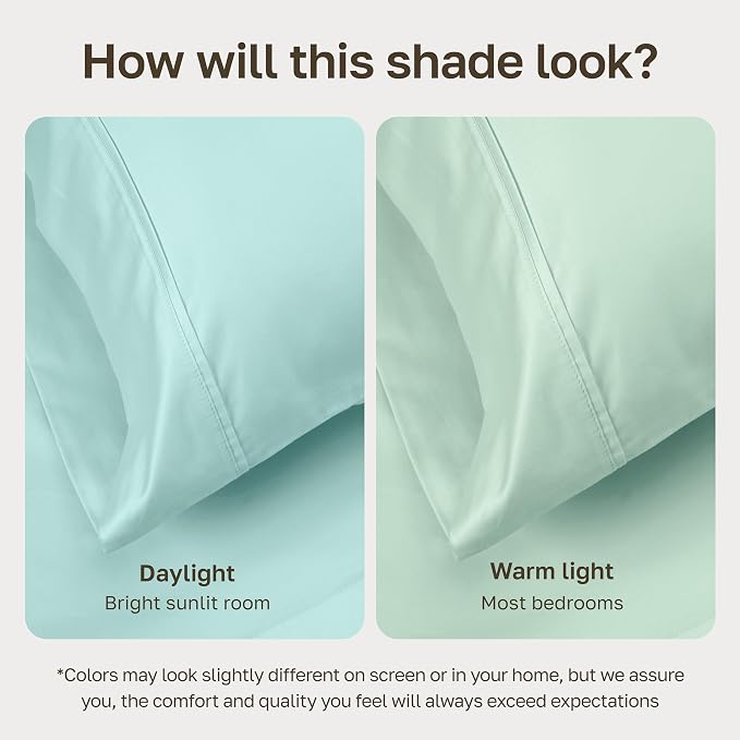 California Design Den Soft 100% Cotton Bed Sheets Twin Size Set, 400 Thread Count Good Housekeeping Award Winner, Smooth Sateen Finish, Cozy and Durable Twin Bedding Set - Seafoam
