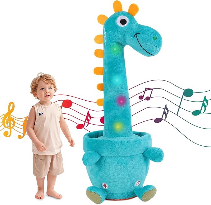 Dancing Talking Giraffe Toy, Stuffed Animal Baby Toy Repeating What You Say, Glowing Musical Giraffe Gifts for Toddlers 1-3 Years Old, for Kids (Dancing Dinosaur)
