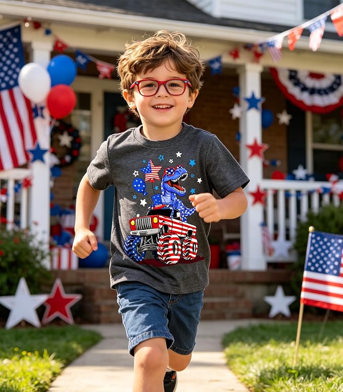 Lovekider Cotton Shirt for 3-6T Boys Truck Dinosaur Toddler Kids T-Shirt Short Sleeve Excavator Construction T-Rex Tee Shirts