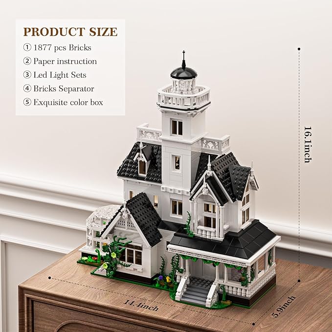 Magic House Building Set with LED Light, Owens House Blocks Toy, Creator Architecture Model Building Kit, Compatible with Lego Horror House, Home Office Decor Gift for Adults (1877PCS)